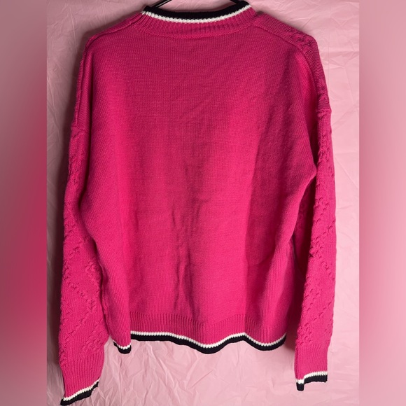 Women’s XL Pink mock neck stitched design with black and white detail sweater - Picture 5 of 5
